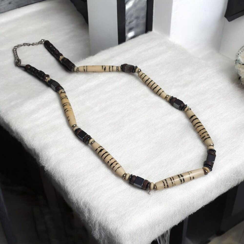 Vintage Style Safari Inspired Long Beaded Mixed Media Necklace WEAR